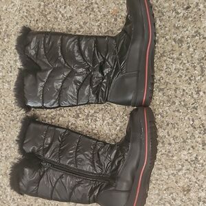 Girls Black  Fur Trim Snow Boots Size 3